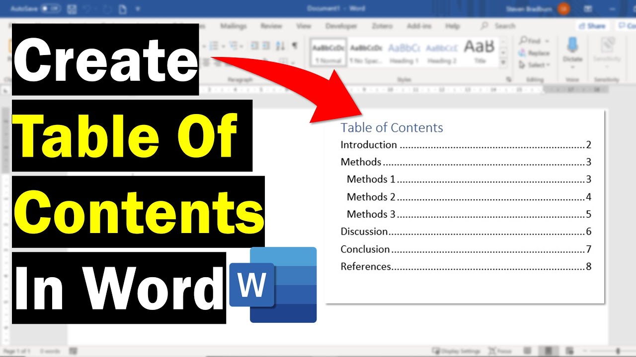 table of contents word for mac
